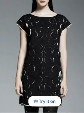 Catherine Malandrino Black:Pearl Cutout Swirl Mini Shift Dress Size M